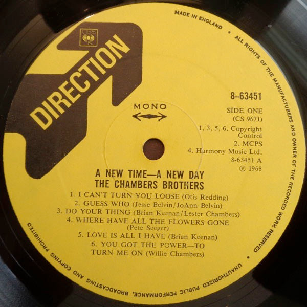 Image of Label Cover of LP - VG/VG - THE CHAMBERS BROTHERS, A New Time - A New Day (Direction; 8-63451, UK 1968, Laminated Front Sleeve, Mono), ,  - 1926121E