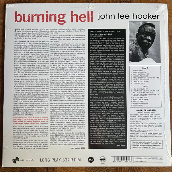Image of Back Cover of LP - NEW/NEW - JOHN LEE HOOKER, Burning Hell (Pan Am Records; 9152324, Europe 2023 Reissue, 180 Gram Vinyl), ,  - 2416354C