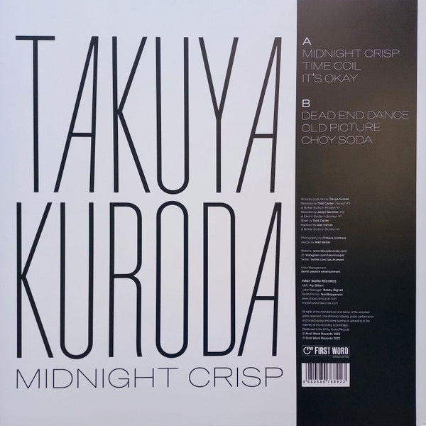 Image of Back Cover of 3634244E: LP - TAKUYA KURODA, Midnight Crisp (First Word Records; FW260, UK 2022)   NEW/NEW