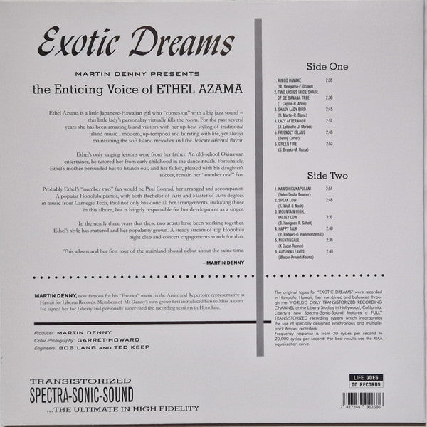 Image of Back Cover of 1514482C: LP - ETHEL AZAMA, Exotic Dreams (The Enticing Voice Of Ethel Azama) (Life Goes On Records; LIFE033, US 2023)   NEW/NEW