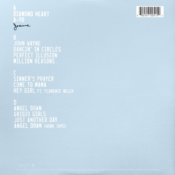 Image of Back Cover of 2xLP - M/M - LADY GAGA, Joanne (Streamline Records; B0025845-01, US 2017, Gatefold, Deluxe Limited Edition, Pink Flourescent Vinyl), Still SEALED In Stickered Shrinkwrap,  - 3926230E