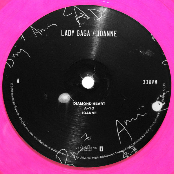 Image of Label Cover of 2xLP - M/M - LADY GAGA, Joanne (Streamline Records; B0025845-01, US 2017, Gatefold, Deluxe Limited Edition, Pink Flourescent Vinyl), Still SEALED In Stickered Shrinkwrap,  - 3926230E