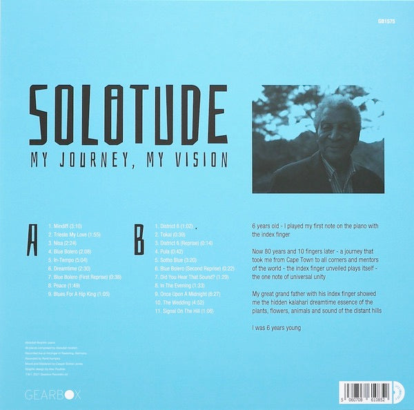 Image of Back Cover of 1014414C: LP - ABDULLAH IBRAHIM, Solotude (Gearbox Records; GB1575, UK 2021) Plastic outer on sleeve  VG+/EX