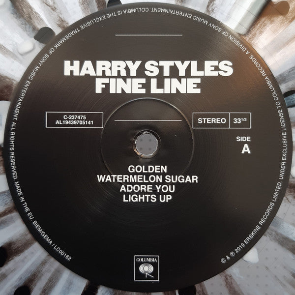 Image of Label Cover of 2xLP - EX/EX - HARRY STYLES, Fine Line (Columbia; 19439705141, Europe 2019, Gatefold, 2 Inners, Poster, Limited Edition, Clear With Black & White Splatter), ,  - 2426153E
