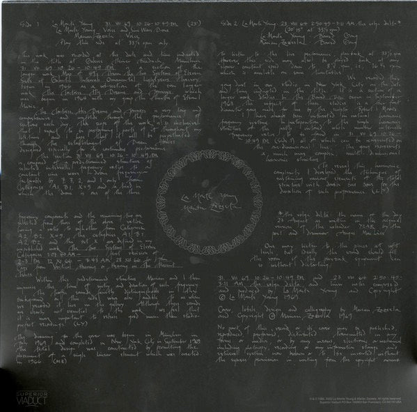 Image of Back Cover of 1014502C: LP - LA MONTE YOUNG / MARIAN ZAZEELA, 31 VII 69 10:26 - 10:49 PM / 23 VIII 64 2:50:45 - 3:11 AM The Volga Delta (Superior Viaduct; SV198, US 2023, Download Code)   NEW/NEW