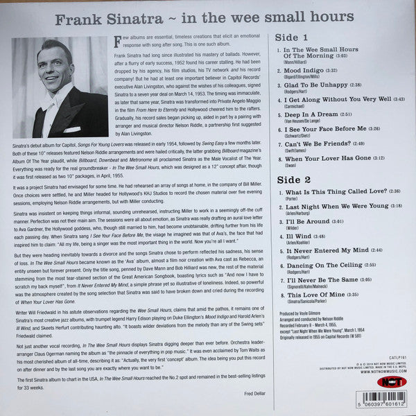 Image of Back Cover of LP - EX/EX - FRANK SINATRA, In The Wee Small Hours (Not Now Music; CATLP161, Europe 2019 Reissue), Seal opened instore, still in shrinkwrap.,  - 1446180S