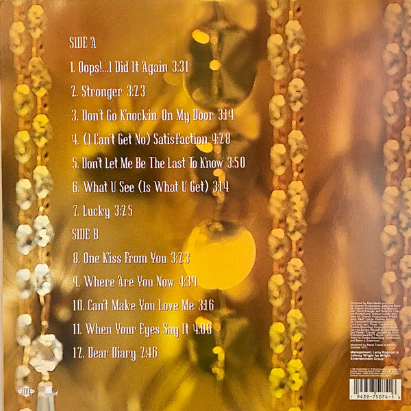 Image of Back Cover of 1144069S: LP - BRITNEY SPEARS, Oops!...I Did It Again (Jive; 88985398991, US 2020 Reissue, Limited Edition, Clear With Purple & Metallic Gold Swirl Marbling)   EX/EX