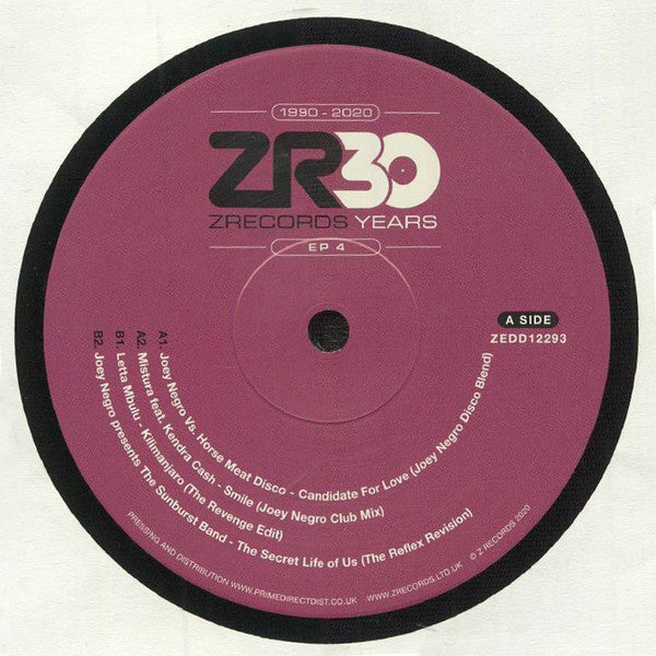 Image of Back Cover of 1024325E: 12" EP - VARIOUS, 30 Years Of Z Records EP 4 (Z Records; ZEDD12293, UK 2020, Company Sleeve) Light Dish-Warp  VG+/VG