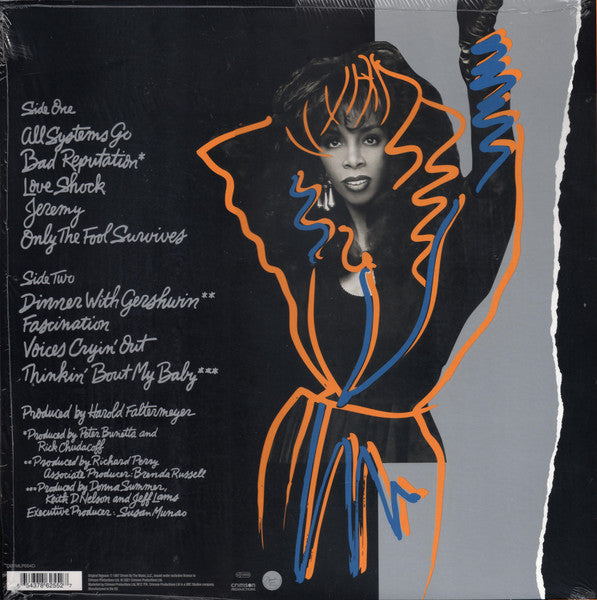 Image of Back Cover of 1814506C: LP - DONNA SUMMER, All Systems Go (Driven By The Music; DBTMLP004O, Europe 2021 Reissue, Picture Sleeve, Inner, Orange Vinyl, 180 Gram Vinyl)   VG+/VG+