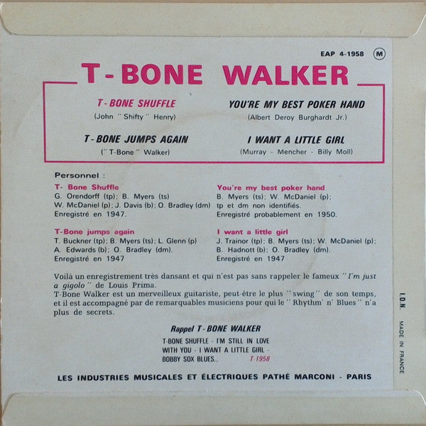 Image of Back Cover of 7" EP - VG+/VG - T-BONE WALKER, T-Bone Shuffle (Capitol Records ; EAP 4-1958, France 1963, Laminated Flipback Sleeve), ,  - 2326125E