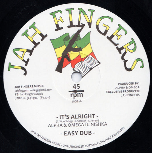 Image of Front Cover of 1144224S: 12" - ALPHA & OMEGA FT. NISHKA, It's Alright (Jah Fingers Music; JFR1211, UK 2016)   /EX