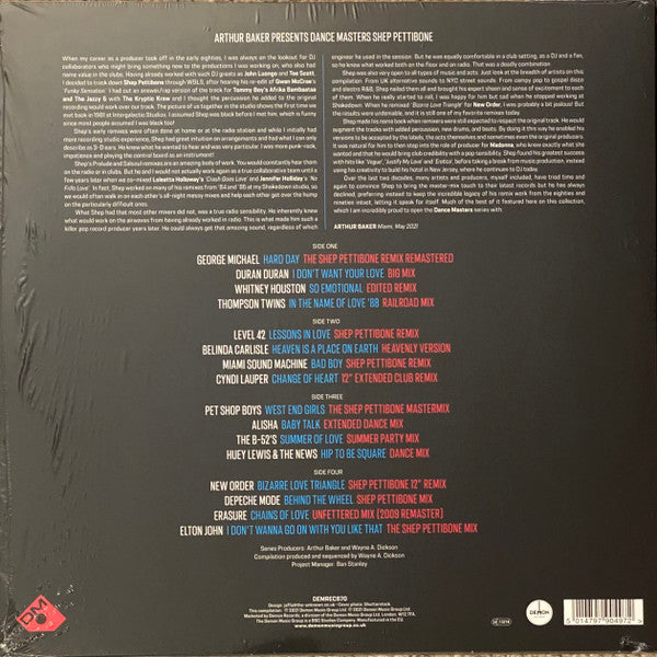 Image of Back Cover of 1144135S: 2xLP - ARTHUR BAKER / SHEP PETTIBONE, Dance Masters: Shep Pettibone (The Classic 12" Master-Mixes) (Volume One: Part One) (Demon Records; DEMREC870, UK 2021, 2 Inners, Clear Vinyl)   VG+/VG+