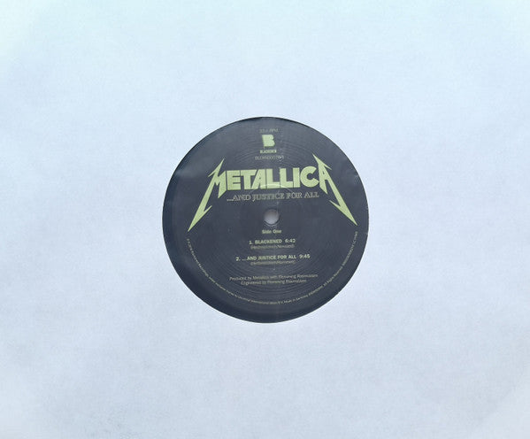 Image of Label Cover of 2xLP - NEW/NEW - METALLICA, ...And Justice For All (Blackened Recordings; BLCKND007R-1, Europe 2018, Insert, Download Code), , Fourth studio album by the American heavy metal band. Originally released in 1988, the album features aggressive complexity, fast tempos, and few verse-chorus structures, with an oft-criticised dry and bass-light mix. The lyrical themes of political and legal injustice project through the prisms of censorship, war, and nuclear brinkmanship. - 3636083E