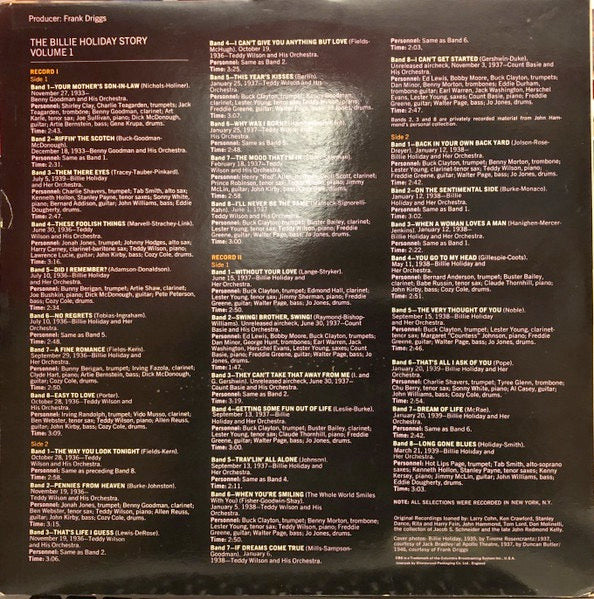Image of Back Cover of 2xLP - VG/VG - BILLIE HOLIDAY, The Billie Holiday Story Volume I (CBS; 68228, UK 1973, Gatefold, Mono), Sleeve has some scuffs and stains,  - 3016247C