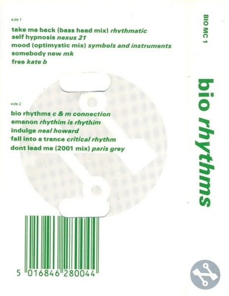 Image of Back Cover of 1114239C: Cassette - VARIOUS, Bio Rhythm "Dance Music With Bleeps" (Network Records; BIO MC 1, UK 1990) Lots of light marks on cassette.  VG+/G+