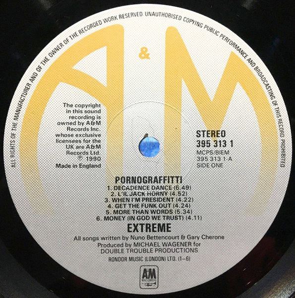 Image of Label Cover of 1114243C: LP - EXTREME, Extreme II : Pornograffiti (A&M Records; 395 313-1, UK 1990, Vertical Barcode. DFI in Run-outs)   VG/VG