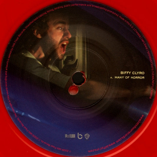 Image of Front Cover of 1124322E: 7" - BIFFY CLYRO, Many Of Horror (14th Floor Records ; 14FLR41X, UK 2010, Stickered Plastic Sleeve, Red Vinyl) Vinyl Fogged From Plastic Sleeve  VG+/VG