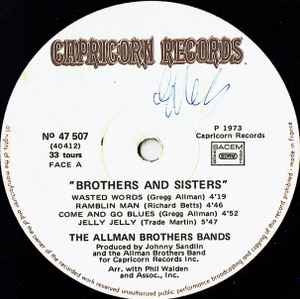 Image of Label Cover of LP - VG/VG - THE ALLMAN BROTHERS BAND, Brothers And Sisters (Capricorn Records; 47507 B, France 1973, Laminated Gatefold Sleeve, No Insert), ,  - 3116290C