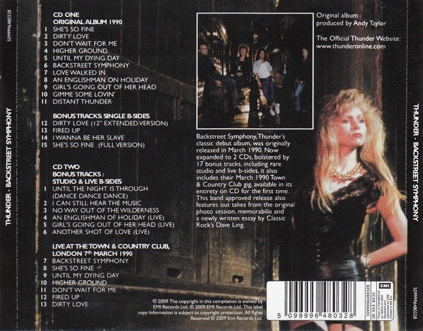 Image of Back Cover of 1114326C: 2xCD - THUNDER, Back Street Symphony (EMI; 5099996480328, Europe 2009)   VG+/VG+