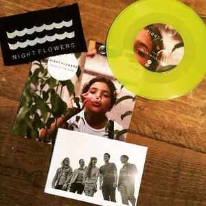 Image of Label Cover of 7" - VG+/VG+ - NIGHT FLOWERS, Glow In The Dark (Dirty Bingo Records; DBR013VL, UK 2016, Hype Stickered Sleeve, With Postcard & Patch, Yellow "Glow In The Dark" Vinyl, Limited To 300 Copies), Light edge wear.,  - 3616079C