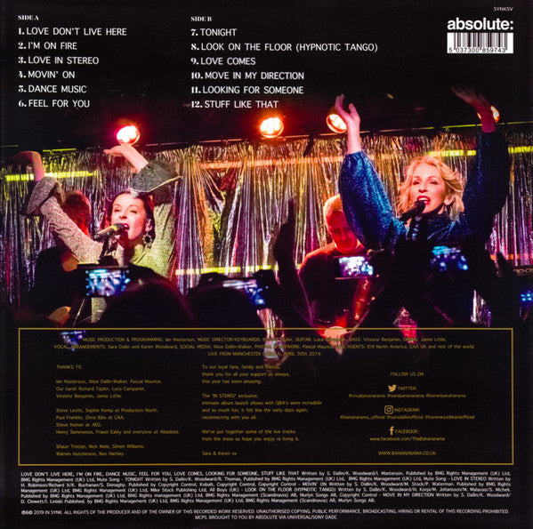 Image of Back Cover of 1144457S: LP - BANANARAMA, Live In Stereo (In Synk; SYNK5V, Europe 2019, White Vinyl)   VG+/VG+