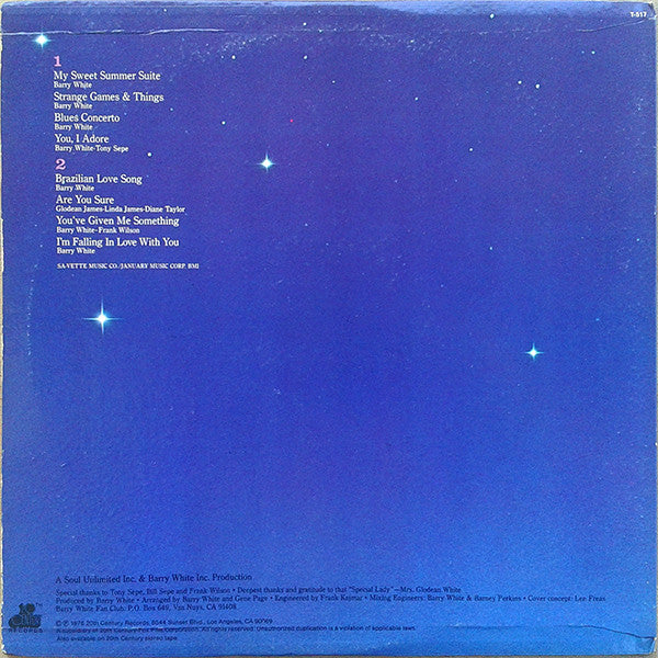 Image of Back Cover of LP - G+/VG - LOVE UNLIMITED ORCHESTRA, My Sweet Summer Suite (20th Century Records; T-517, US 1976, Picture Sleeve), Light marks. Ringwear on sleeve. Cut out corner. Evidence of previous price sticker.,  - 1226096E