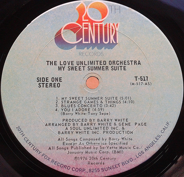 Image of Label Cover of LP - G+/VG - LOVE UNLIMITED ORCHESTRA, My Sweet Summer Suite (20th Century Records; T-517, US 1976, Picture Sleeve), Light marks. Ringwear on sleeve. Cut out corner. Evidence of previous price sticker.,  - 1226096E