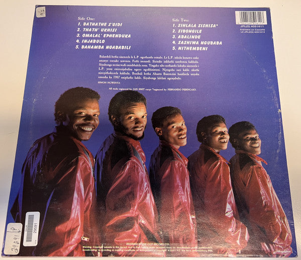 Image of Back Cover of 1124475E: 12" - ABANTU BASEMZINI, Bathathe S'gidi (The CCP Record Company (Pty) Ltd.; JPL (O) 4051611, South Africa 1986, Picture Sleeve) Clean sleeve and clean labels.  VG+/VG+