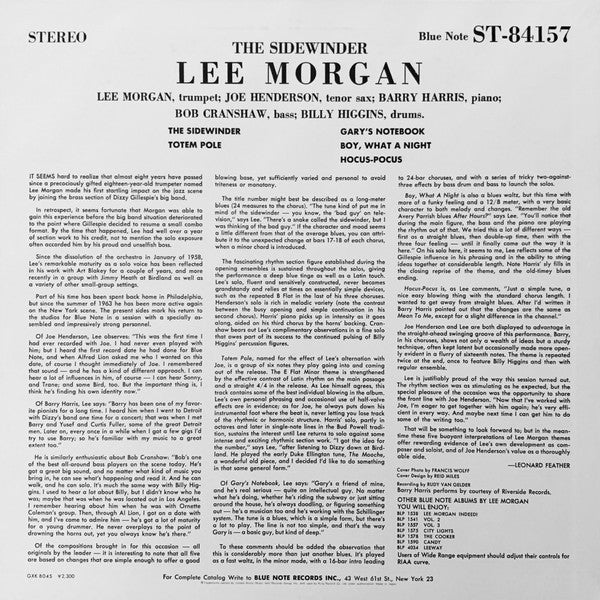 Image of Back Cover of LP - VG/VG+ - LEE MORGAN, The Sidewinder (Blue Note; GXK 8045, Japan 1978 Reissue, Insert, Missing the OBI), Sleeve has some staining and a small sticker.,  - 3126215E