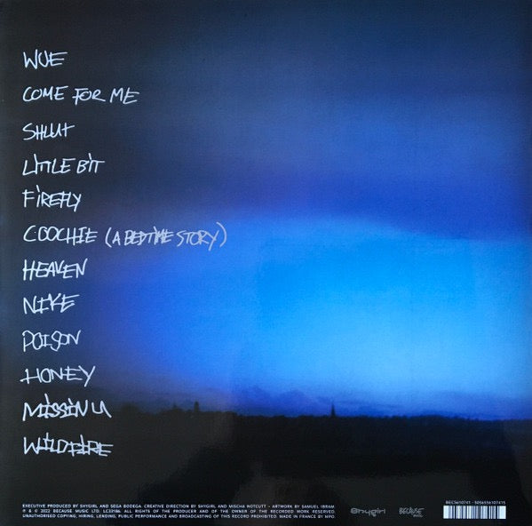 Image of Back Cover of 2724018E: LP - SHYGIRL, Nymph (Because Music; BEC5610856, UK & US 2022, Glossy Sleeve, Inner, Blue Marbled Vinyl) Some marks to gloss sleeve, a couple of light hairlines to vinyl.  VG+/VG+