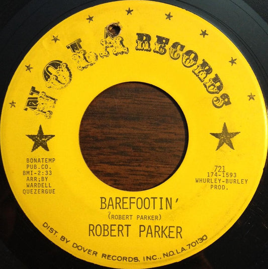 Image of Front Cover of 3915387C: 7" - ROBERT PARKER, Barefootin' / Let's Go Baby (Where The Action Is) (Nola; 721, US 1966) Labels have stickers and damage on them  /G
