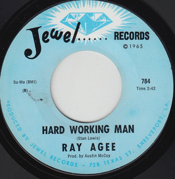 Image of Back Cover of 1224086E: 7" - RAY AGEE, Count The Days I'm Gone / Hard Working Man (Jewel Records; 784, US 1967)   /VG