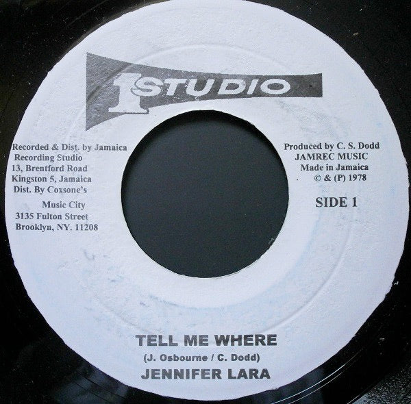 Image of Front Cover of 1214096C: 7" - JENNIFER LARA, Tell Me Where (Studio One; none, Jamaica ) A few pressing faults which cause a couple of clicks  /G+