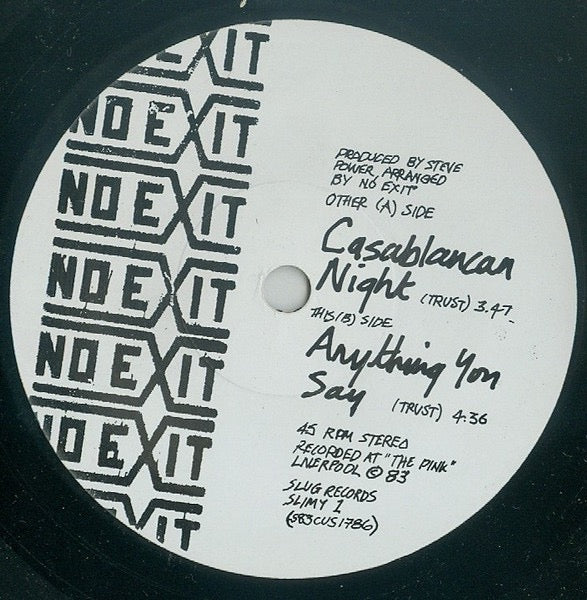 Image of Label Cover of 1214109C: 7" - NO EXIT, Casablancan Night (Slug Records; Slimy 1, UK 1983, Picture Sleeve) Discoloured sleeve.  VG/VG