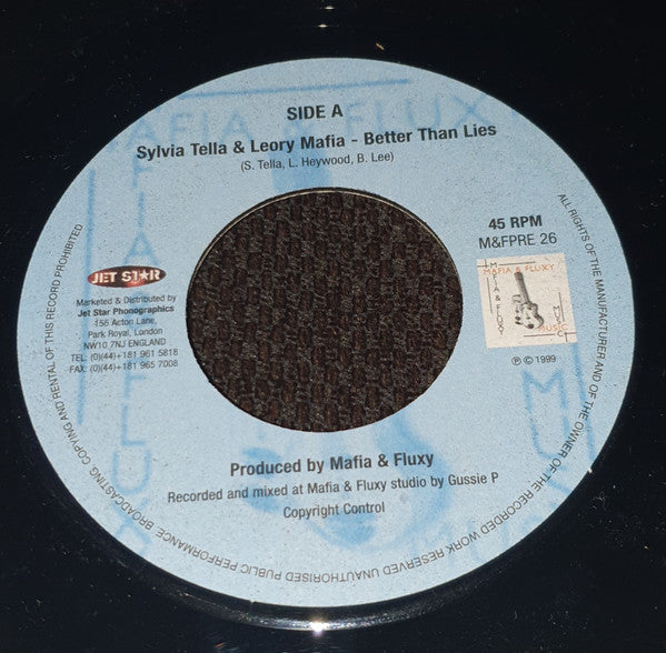 Image of Front Cover of 1224150E: 7" - SYLVIA TELLA & LEROY HEYWOOD, Better Than Lies / Version (Mafia And Fluxy; M&FPRE 26, UK 1999) Writing on label  /G+