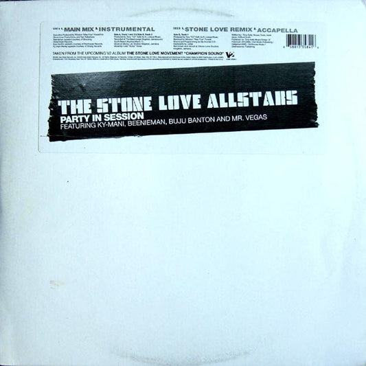 Image of Front Cover of 1244048S: 12" - THE STONE LOVE ALLSTARS FEATURING KY-MANI MARLEY, BEENIE MAN, BUJU BANTON & MR. VEGAS, Party In Session (V2; 63881-33584-1, US 2000, Stickered Plain Sleeve)   VG+/EX