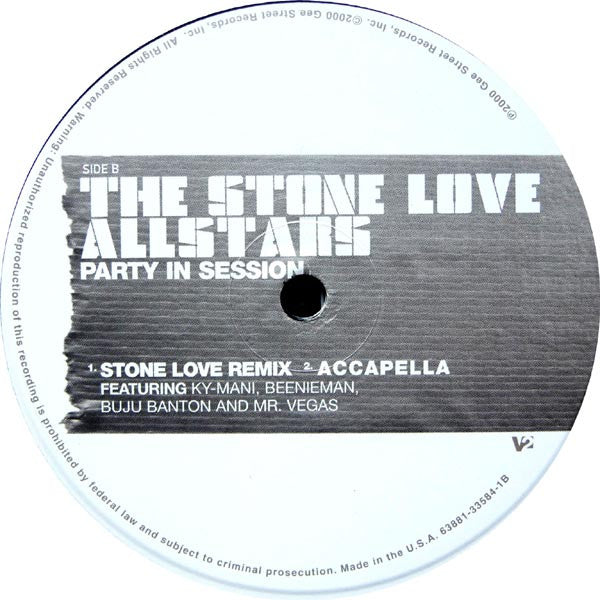 Image of Label Cover of 1244048S: 12" - THE STONE LOVE ALLSTARS FEATURING KY-MANI MARLEY, BEENIE MAN, BUJU BANTON & MR. VEGAS, Party In Session (V2; 63881-33584-1, US 2000, Stickered Plain Sleeve)   VG+/EX