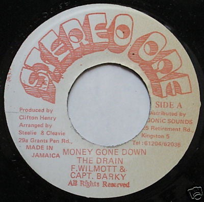 Image of Front Cover of 1224226E: 7" - FRANKIE WILMOTT & CAPT. BARKEY, Money Gone Down The Drain / Version (Stereo One; none, Jamaica )   /VG