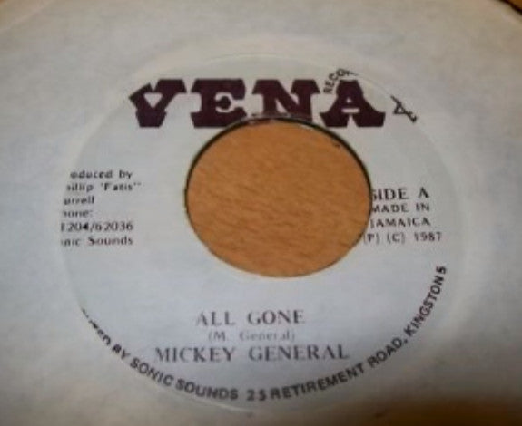 Image of Front Cover of 1224281E: 7" - MIKEY GENERAL, I Wanna Dance / Version (Vena Recordings; none, Jamaica 1987, Labels for "All Gone"in error) Black pen marks on label  /VG