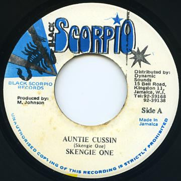 Image of Front Cover of 1224284E: 7" - SKENGIE ONE, Auntie Cussin / Version (Black Scorpio; none, Jamaica )   /VG+