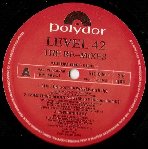 Image of Label Cover of 2xLP - VG/VG+ - LEVEL 42, The Remixes (Polydor; 513 085-1, UK 1992), ,  - 3516322C