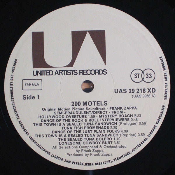 Image of Label Cover of 1244304S: 2xLP - FRANK ZAPPA, 200 Motels (United Artists Records; UAS 29 218/19 XD, Germany 1971, Gatefold, Booklet stapled into inside of gatefold. )   VG+/EX