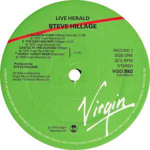 Image of Label Cover of 1224362E: 2xLP - STEVE HILLAGE, Live Herald (Back On Black; PCV010LP, UK 2013 Reissue, Gatefold)   VG+/VG+