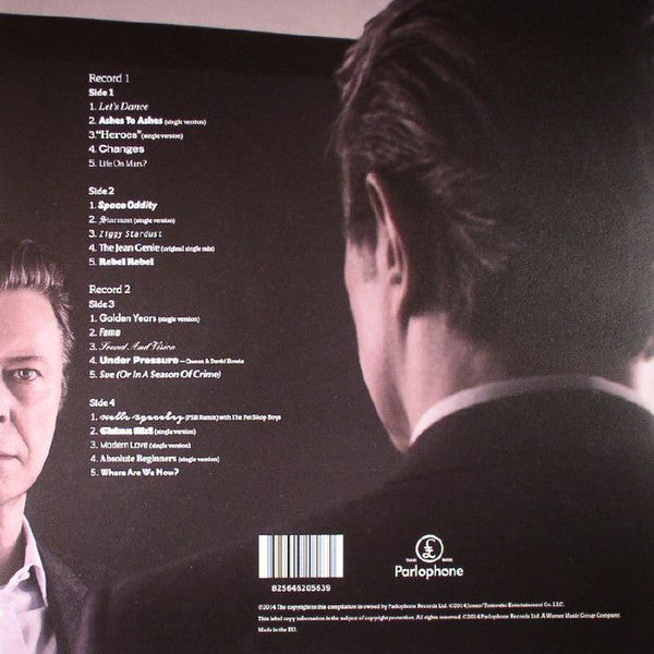 Image of Back Cover of 3524336E: 2xLP - DAVID BOWIE, Nothing Has Changed (Parlophone; 825646205639, Europe 2014, Non Stickered Gatefold Sleeve, 2 Inners, 180 Gram Vinyl)   VG+/VG+