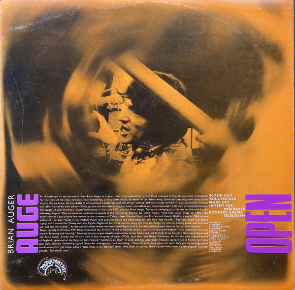 Image of Back Cover of LP - VG/VG - BRIAN AUGER, JULIE DRISCOLL AND THE TRINITY, Open (Marmalade; 607 002, UK 1967, No Insert, Mono.), ,  - 1526113E