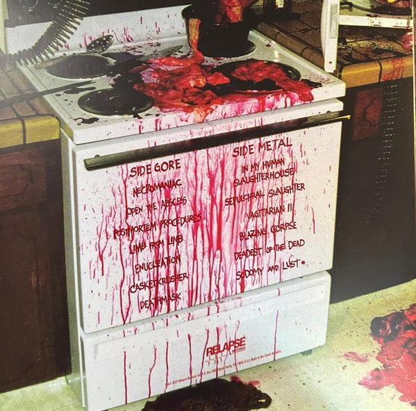 Image of Back Cover of 3834005E: LP - EXHUMED, Gore Metal (25th Anniversary Edition) (Relapse Records; RR7548, US 2023 Reissue, Insert, Deluxe Edition, Remastered, Slime Green Vinyl)   NEW/NEW