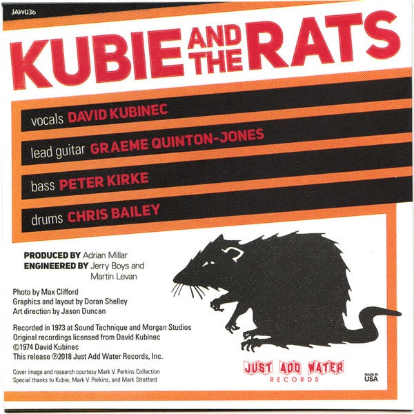 Image of Back Cover of 1314312C: 7" - KUBIE AND THE RATS, Turtle Dove (Just Add Water; JAW036, US 2018 Reissue, Picture Sleeve)   VG+/VG