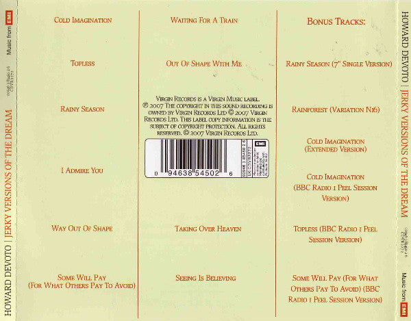 Image of Back Cover of CD - VG+/VG+ - HOWARD DEVOTO, Jerky Versions Of The Dream (Virgin; CDVR 2272, UK & Europe 2007 Reissue, Jewel Case), ,  - 2716363C