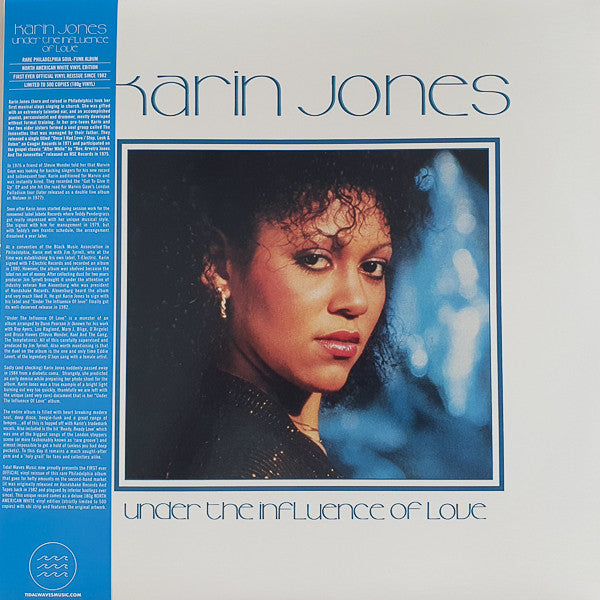 Image of Front Cover of 4644410S: LP - KARIN JONES, Under The Influence Of Love (Tidal Waves Music; TWM96, US 2023 Reissue, Picture Sleeve, Limited Edition of 500, 180 Gram White Vinyl, With Obi)   EX/EX