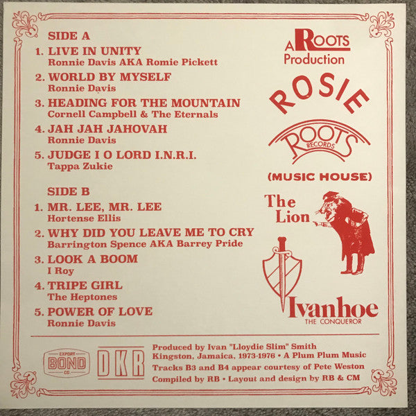 Image of Back Cover of 1314446C: LP - VARIOUS ARTISTS, Roots From The Record Smith (Lloydie Slim Productions 1973-1976) (Record Smith Production; DKR-213, US 2022, Red Cover Art)   EX/EX